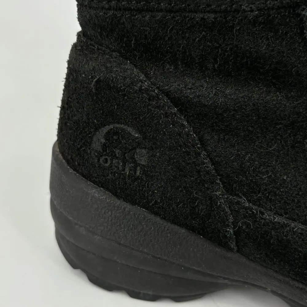 Sorel Boots Size 6.5‎ Black Suede Leather Faux Fur Size Side Zip Northern Lite